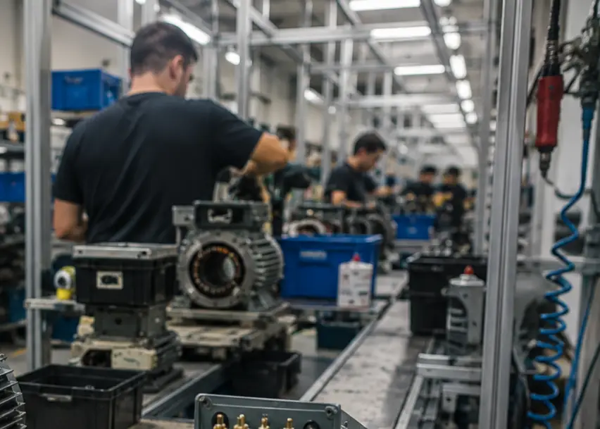 Línea de producción industrial de motores eléctricos