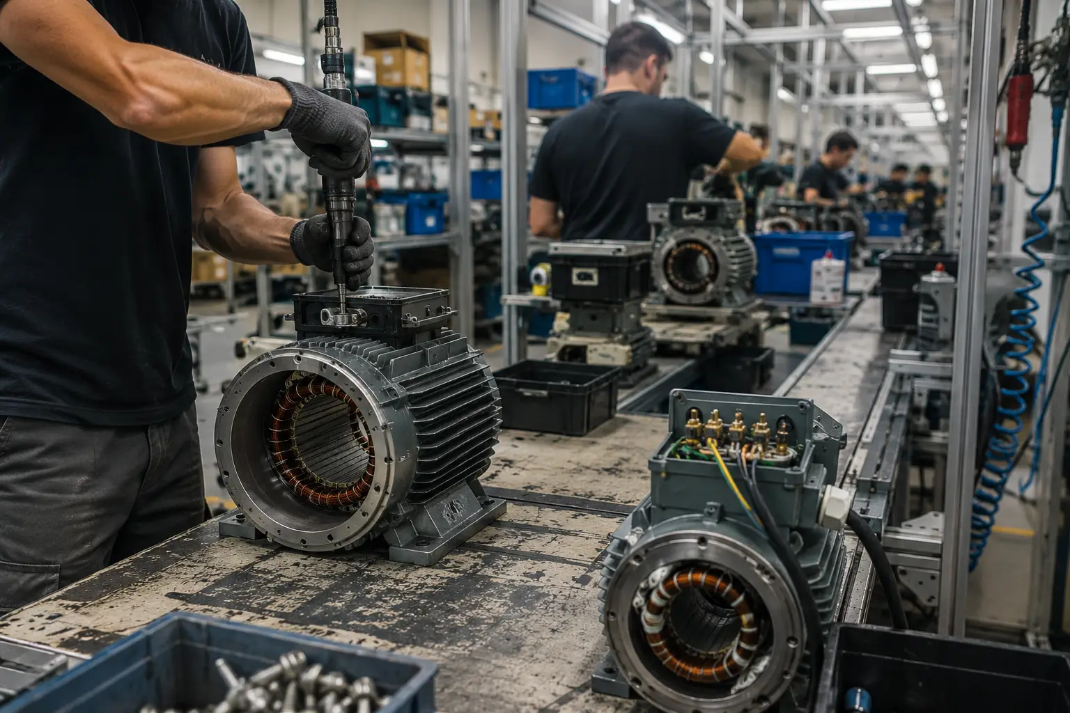 Línea de producción industrial de motores eléctricos